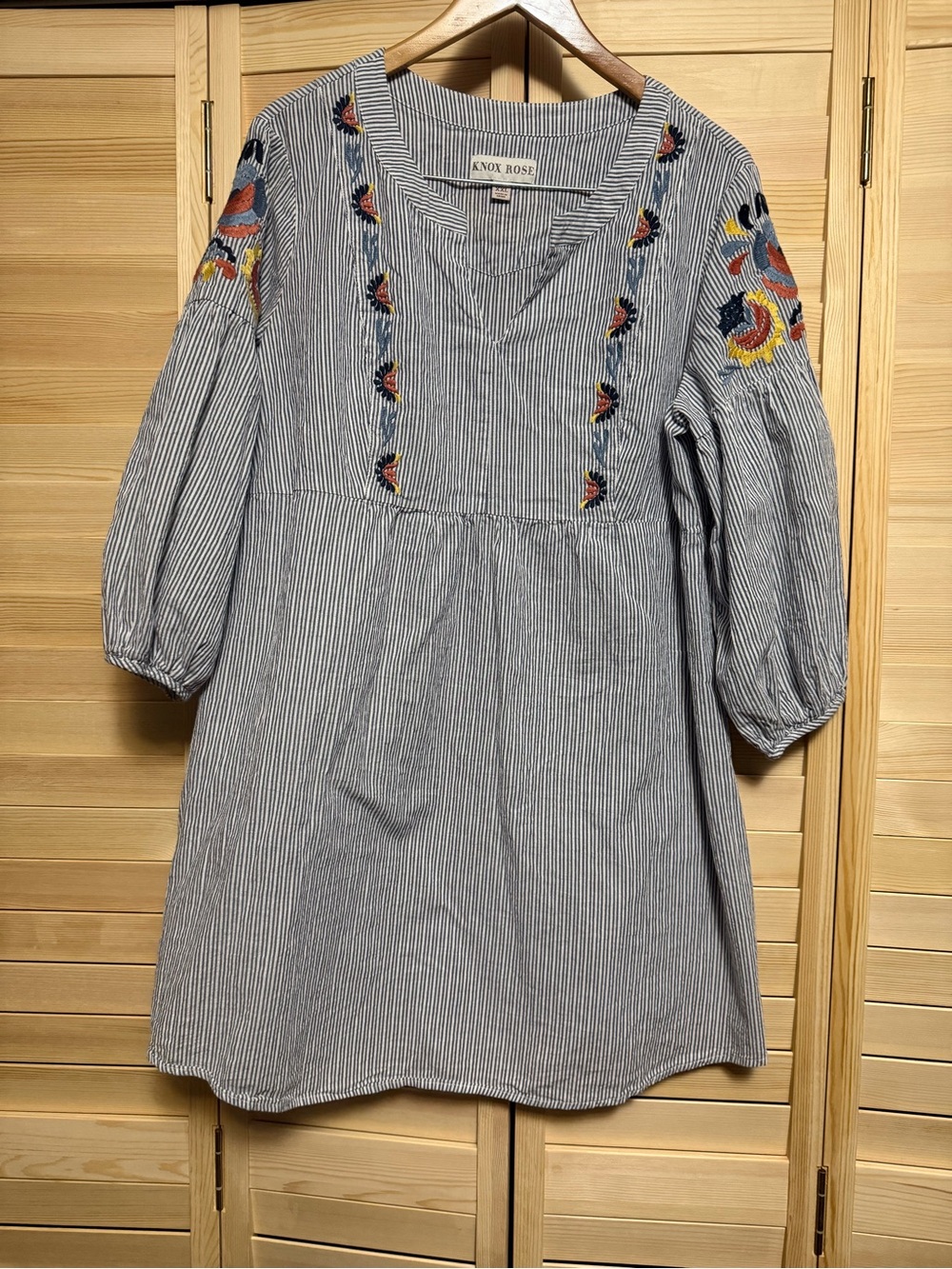 Knox Rose Blue & White Striped Embroidered Mini Dress